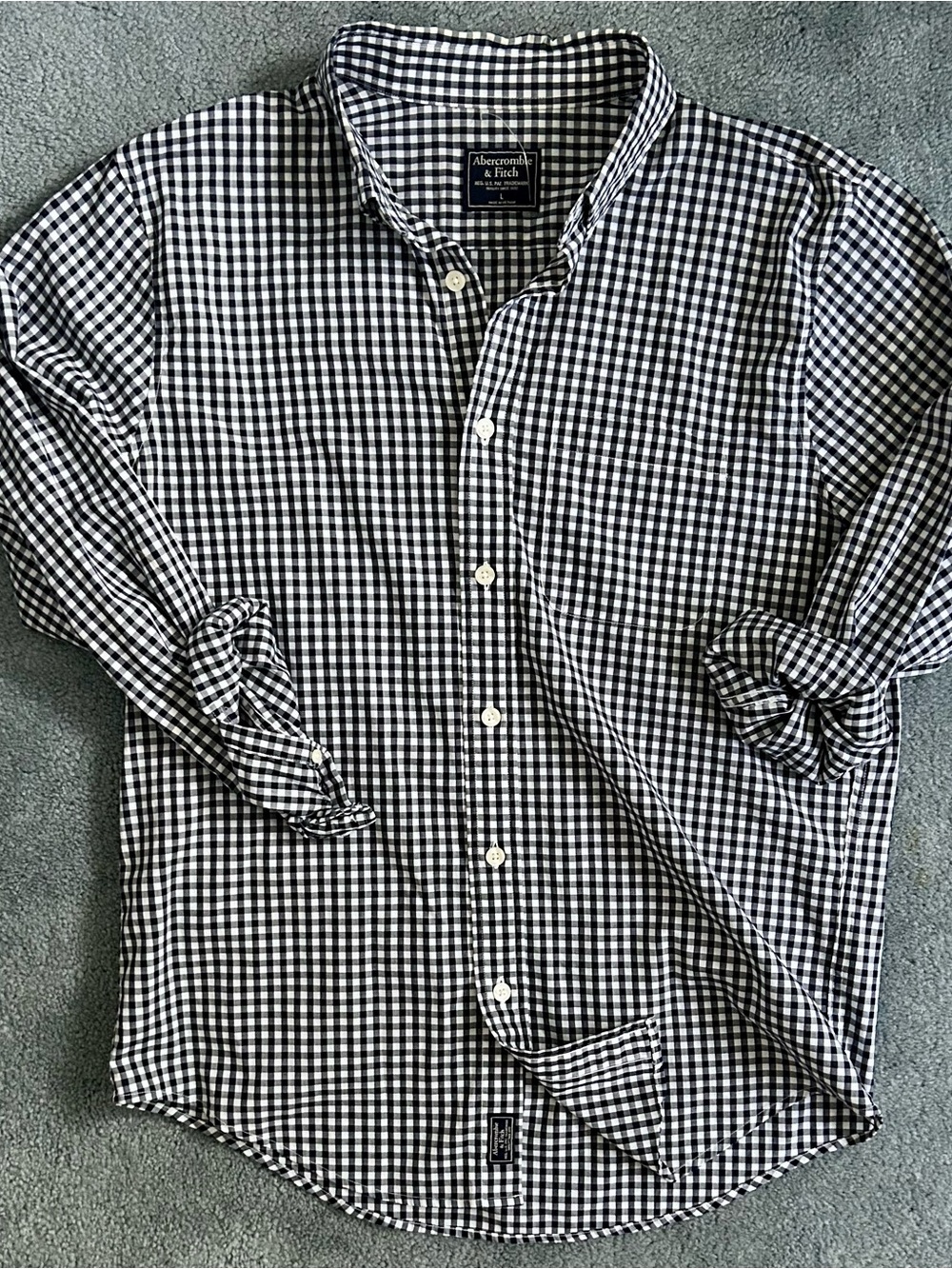 Abercrombie & Fitch Classic Gingham Button-Down Shirt - Large - Blue White